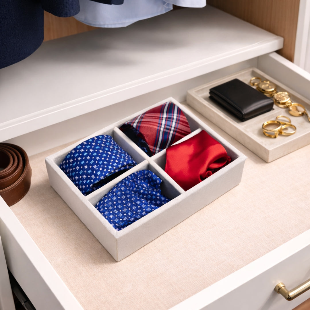 4 Slot Tie & Pocket Square Tray