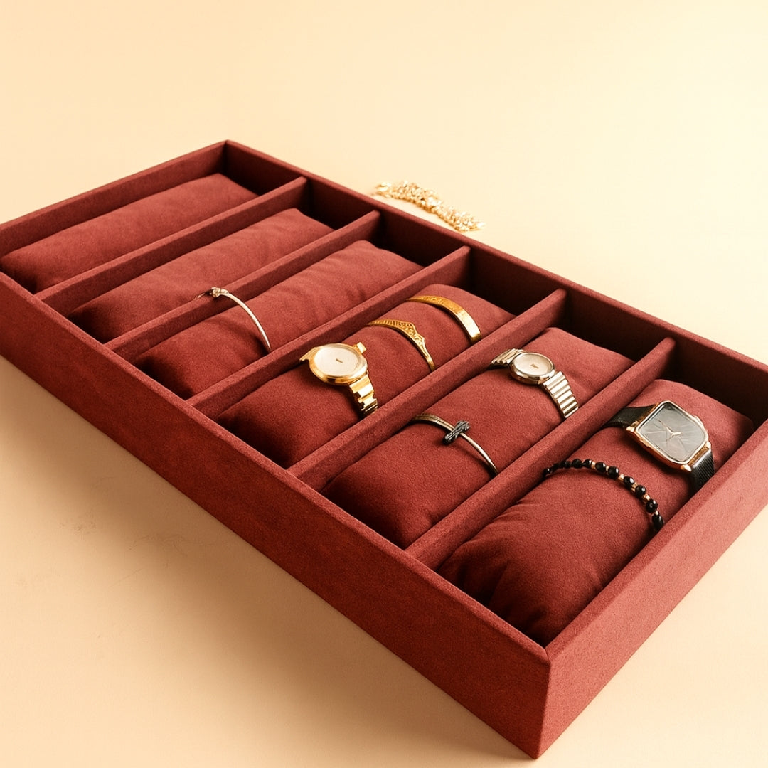 6 Slot Velvet Bracelet Organiser Tray with Pillow Cushions