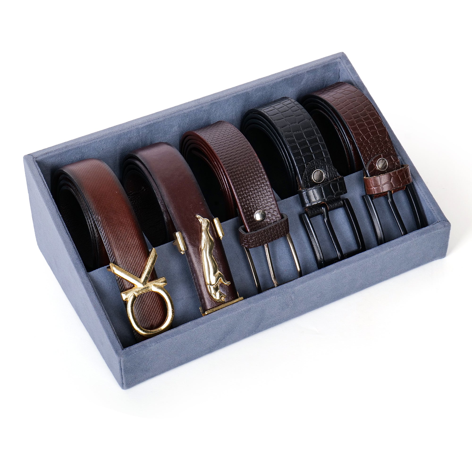 5 Slot Luxury Velvet Belt Tray