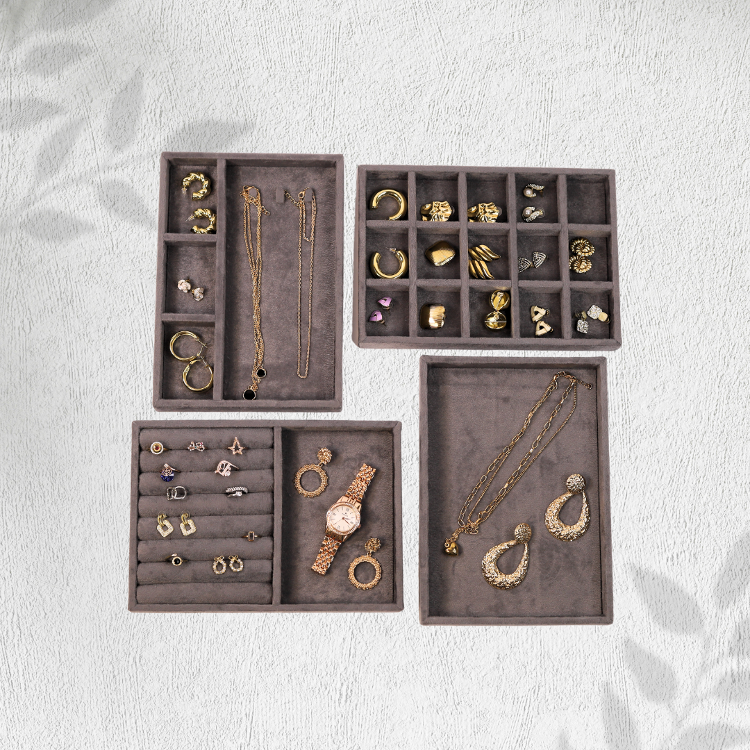 TBT Set of 4 Suede Drawer Jewelry Organizer Trays