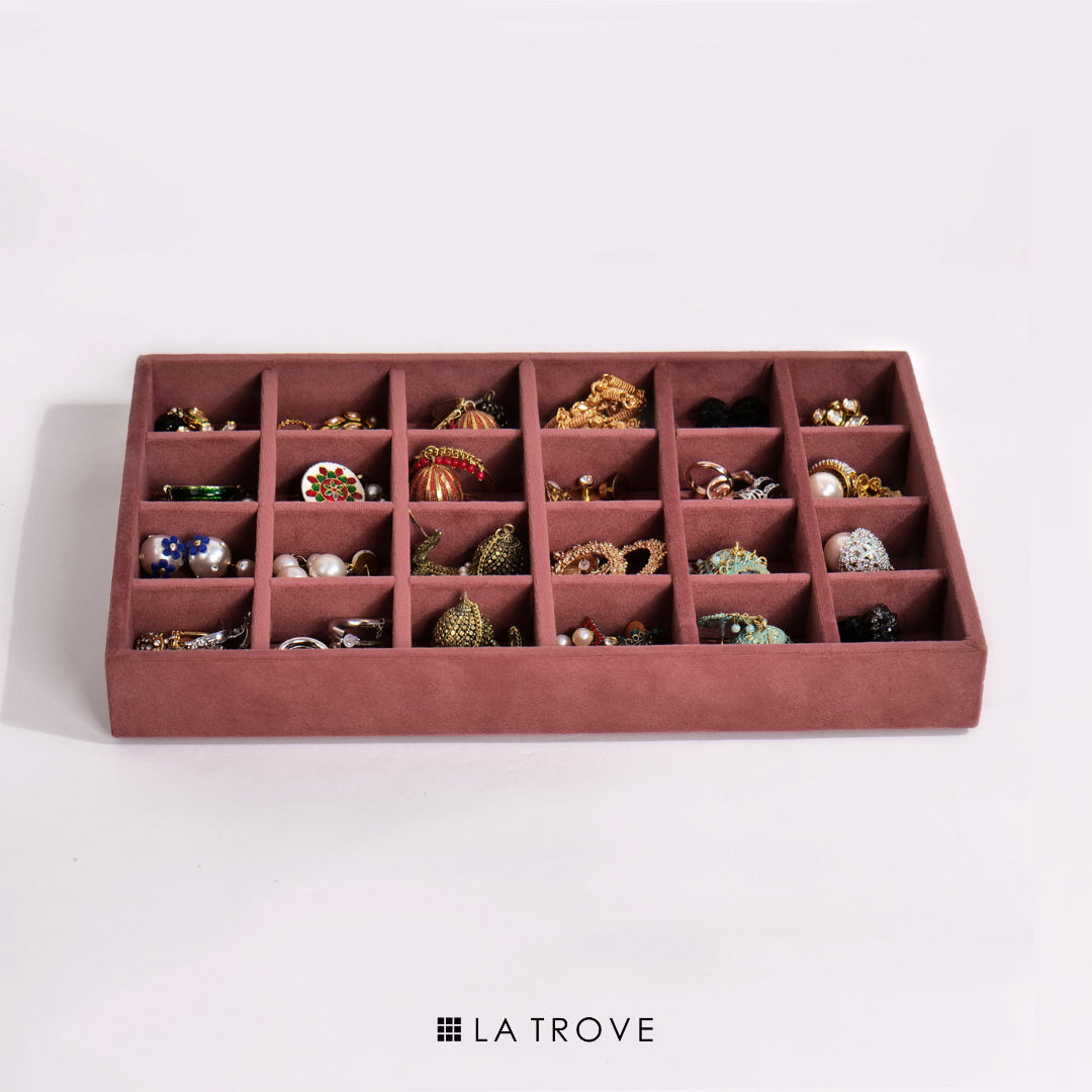 Luxury 24 Grids Jewellery Tray – Velvet Organiser for Elegant Storage