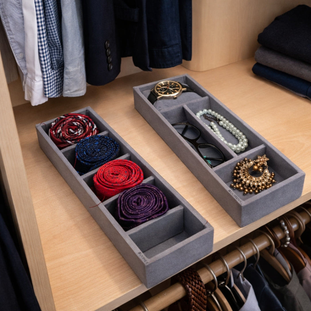 Tie, Sunglass & Watch Organiser Tray – 5 Slot Tie, 2 Sunglass & 2 Watch Storage