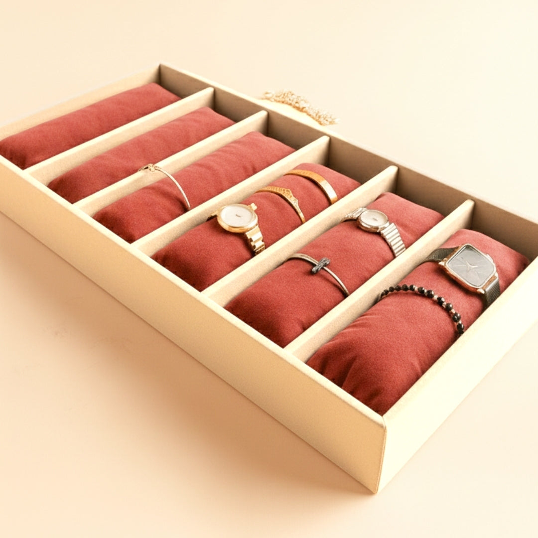 6 Slot Velvet Bracelet Organiser Tray with Pillow Cushions