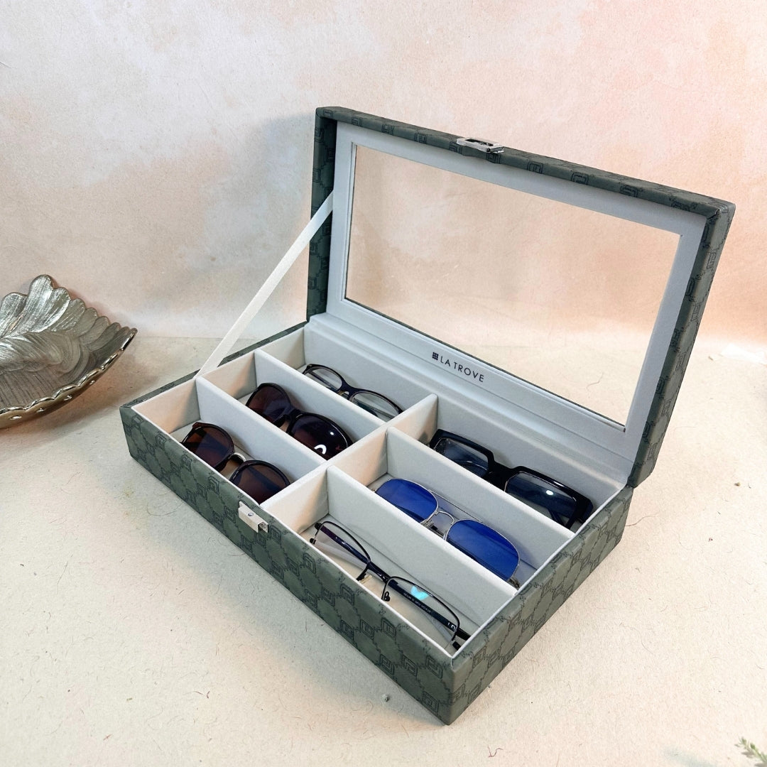 Designer 6 Slot Sunglass Organiser Box With Glass Top