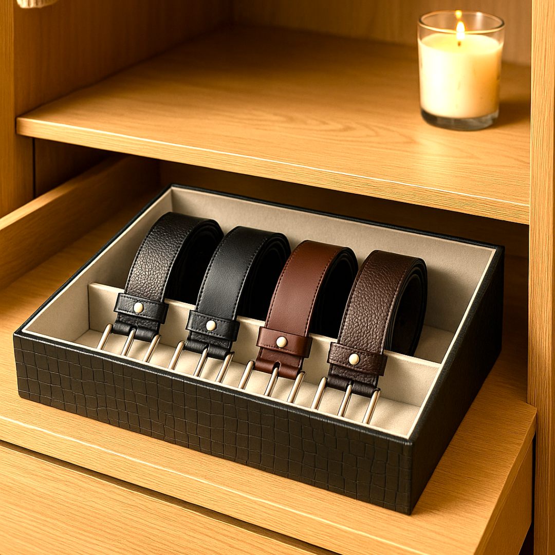 5 Slot Luxury Vegan Leather Belt Tray