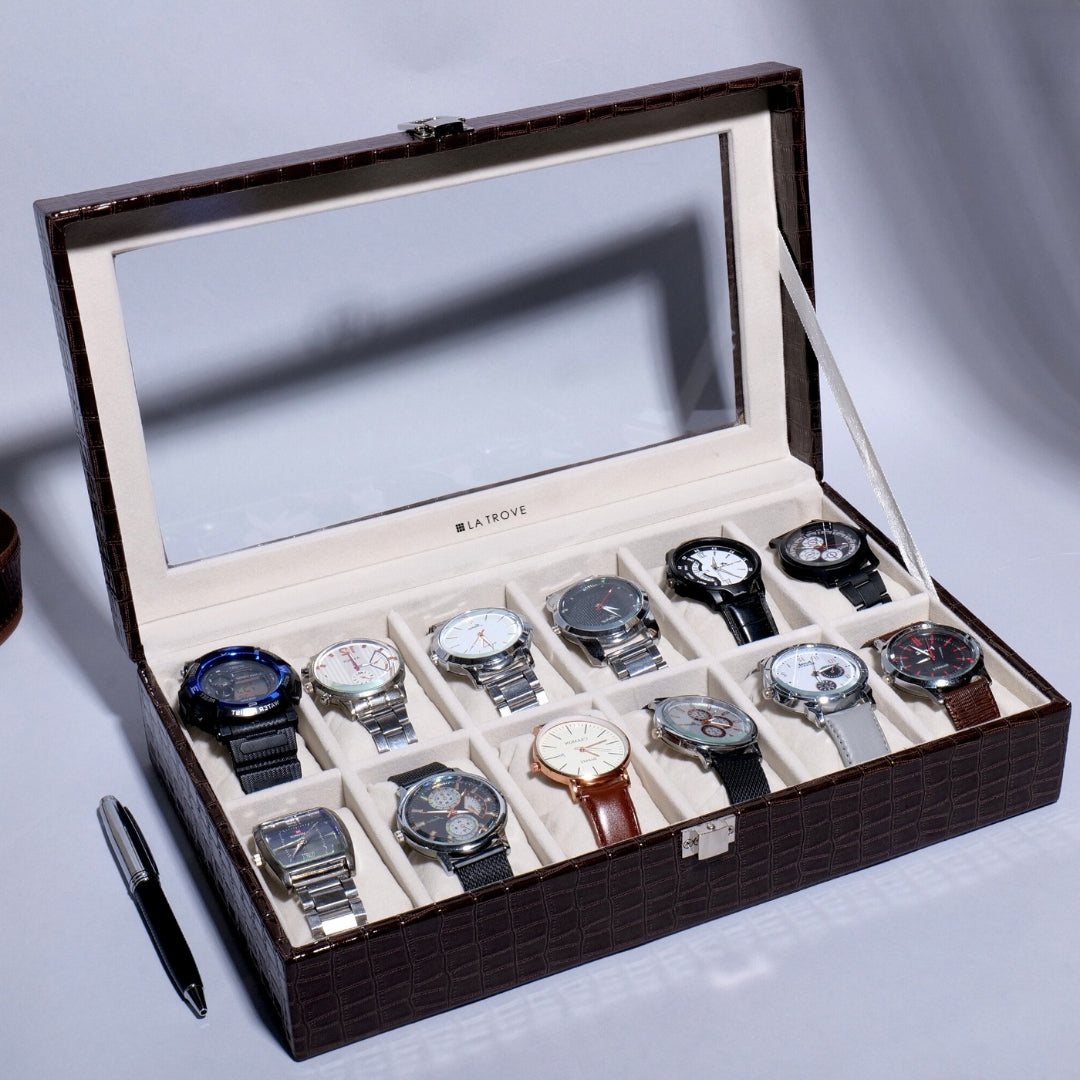 12 Slot Watch Box ( With Glass Top)
