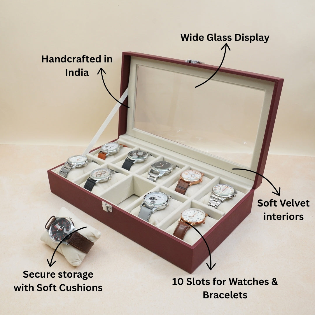 TBT 10 Slot Watch Box With Glass Top