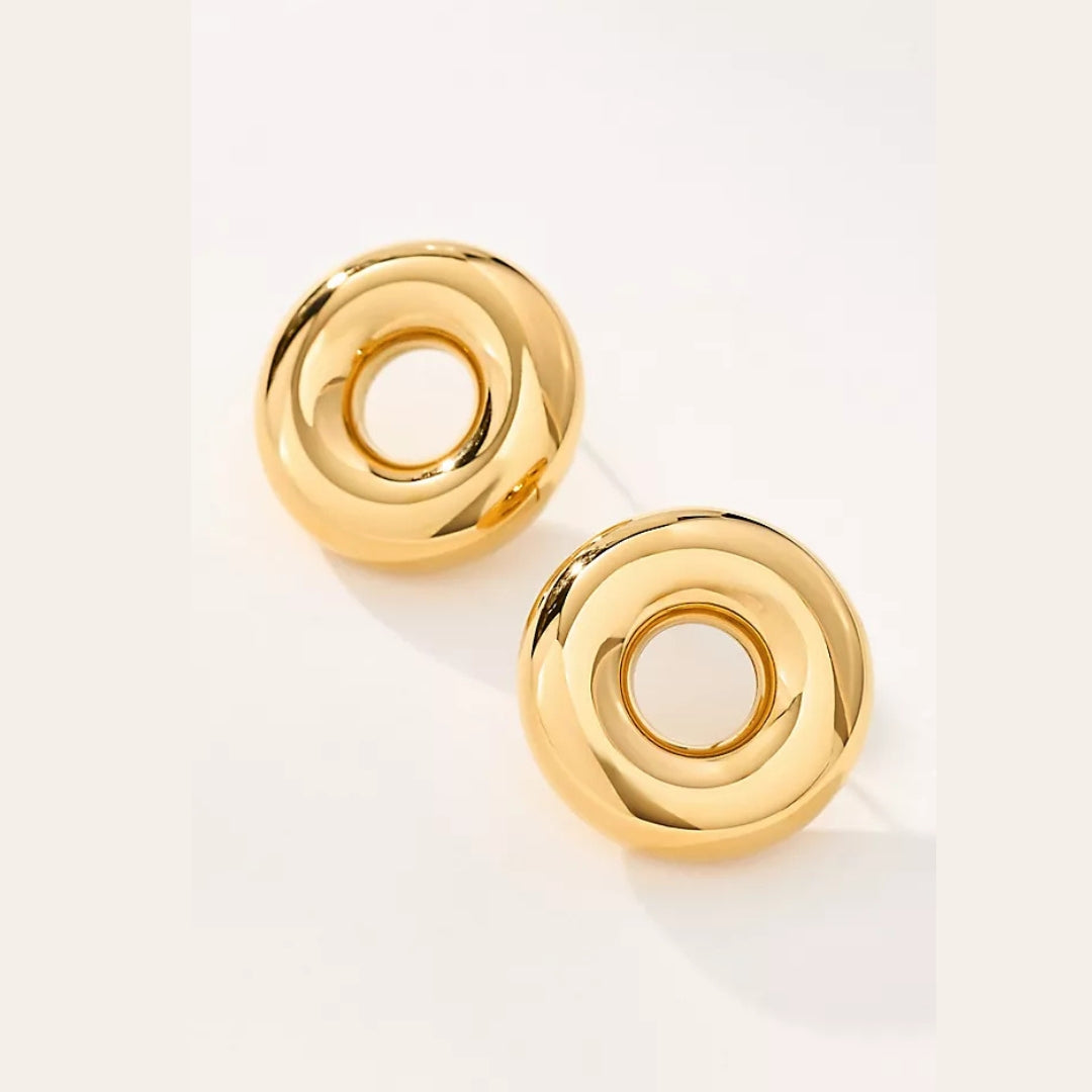 Golden Metal Doughnut Stud Earrings
