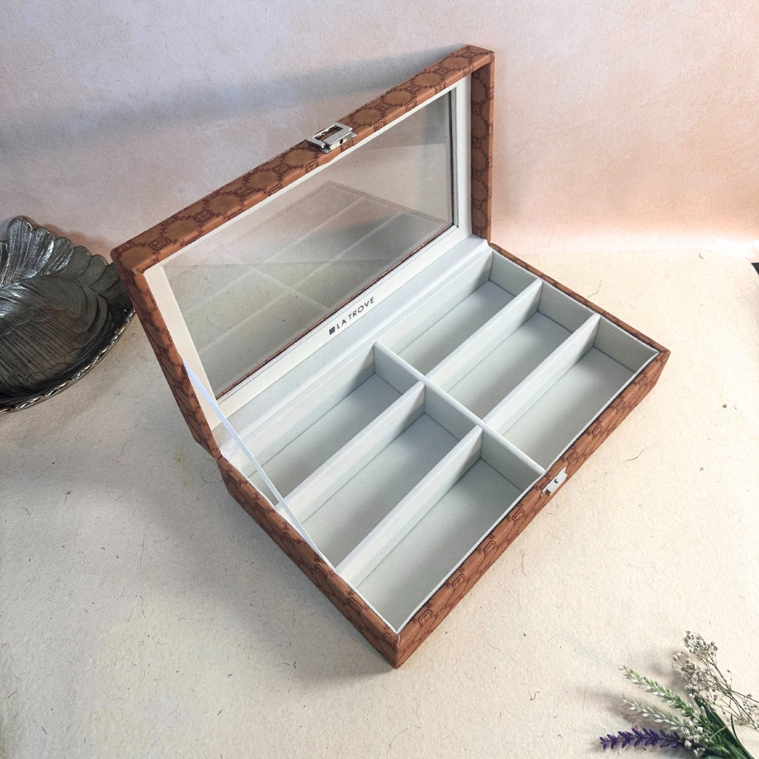 Designer 6 Slot Sunglass Organiser Box With Glass Top
