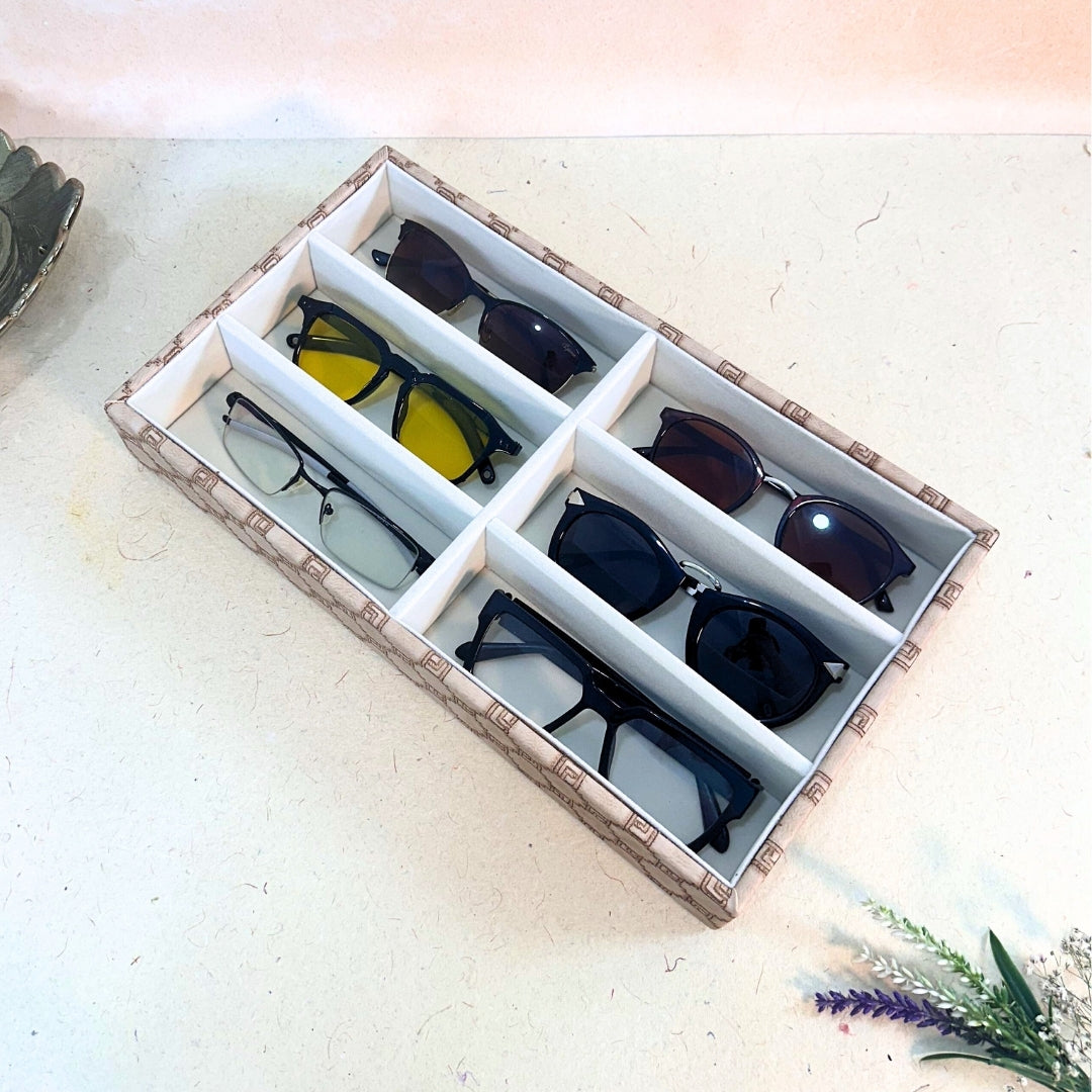 Champagne Sunglass Organiser Tray – Elegant 6 Slot Eyewear Storage by LaTrove.