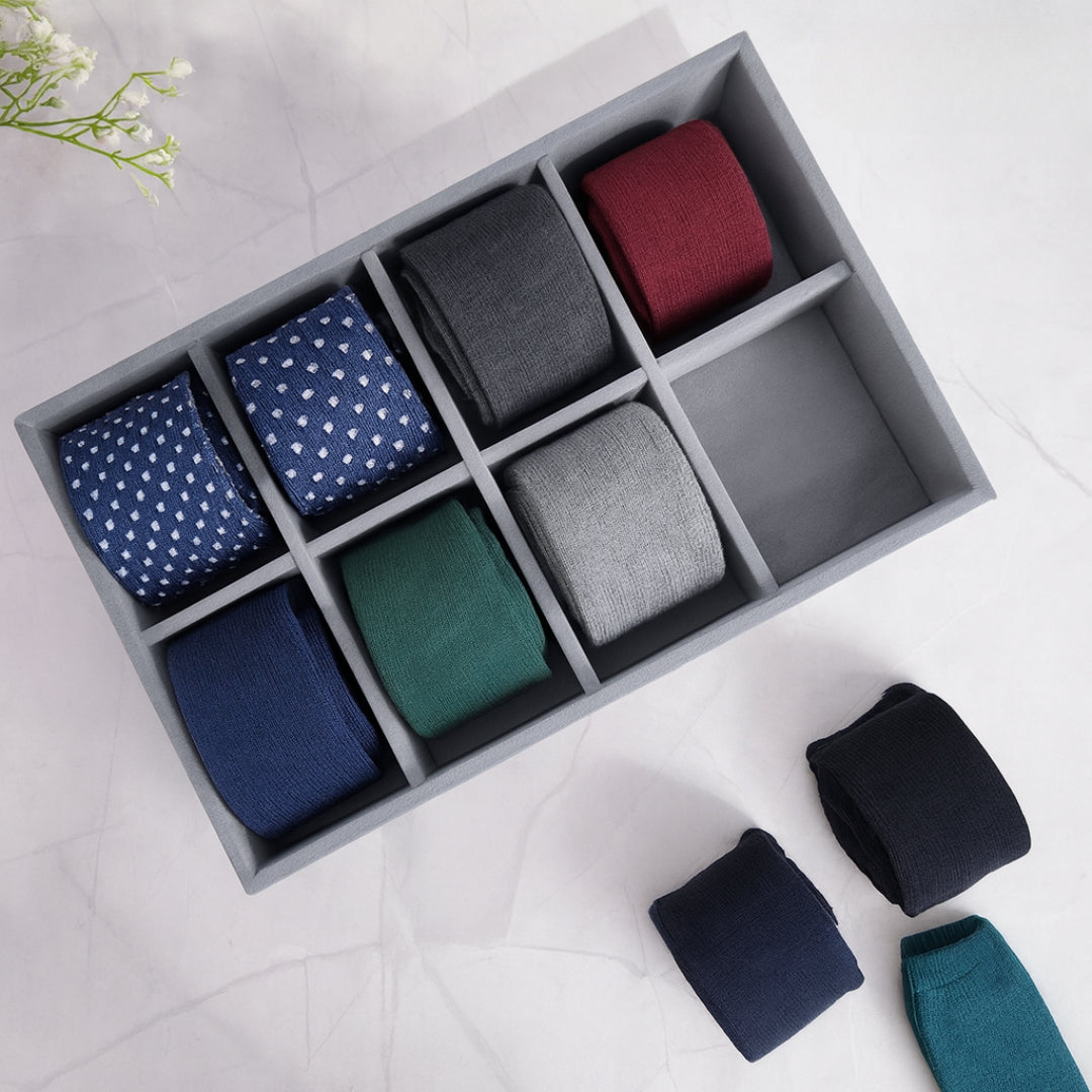 8 Slot Socks Organiser Tray – Premium Drawer Storage Box for Socks & Accessories.