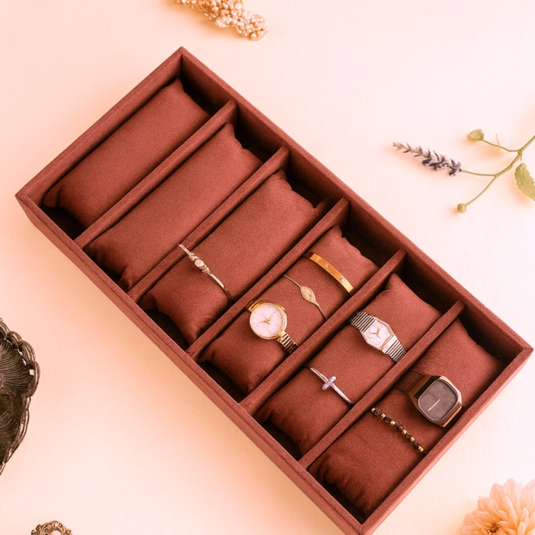 6 Slot Velvet Bracelet Organiser Tray with Pillow Cushions