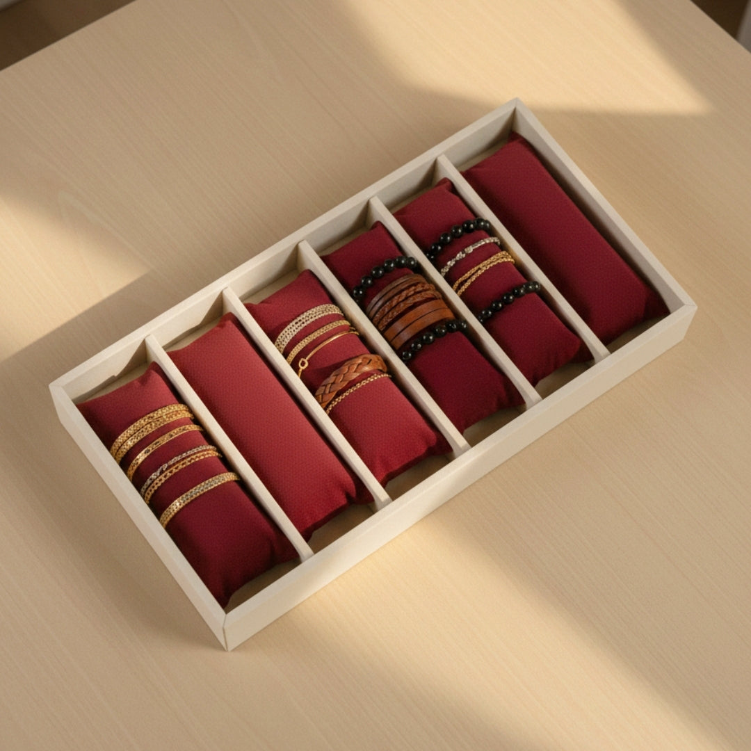 6 Slot Velvet Bracelet Organiser Tray with Pillow Cushions