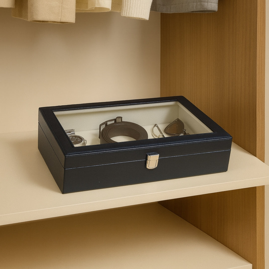 Plain Jewellery & Accessory Organiser Box with Glass Lid