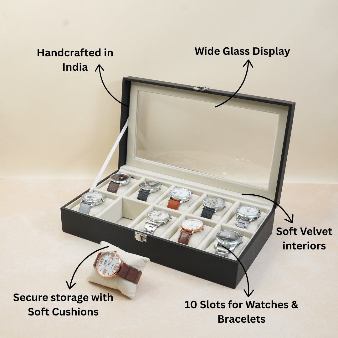 TBT 10 Slot Watch Box With Glass Top