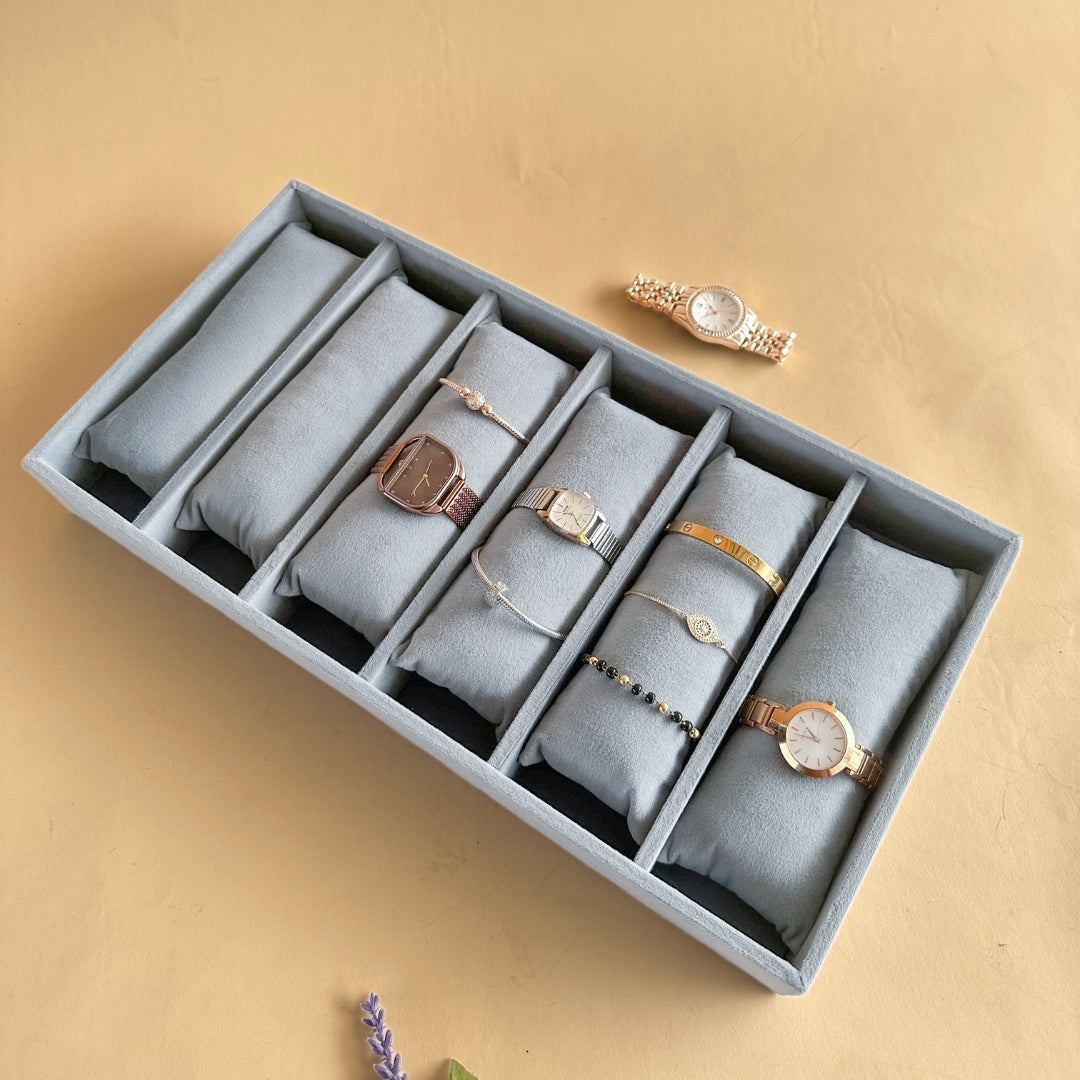 6 Slot Velvet Bracelet Organiser Tray with Pillow Cushions