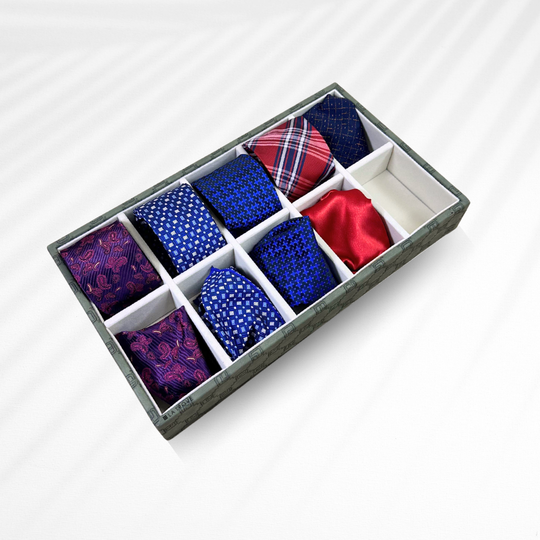 Designer 10-Slot Tie & Pocket Square Organiser Tray