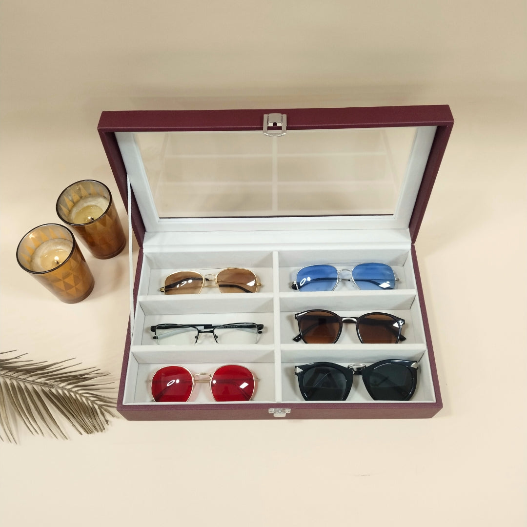 TBT 6-Slot Sunglass Organiser Box with Glass Top