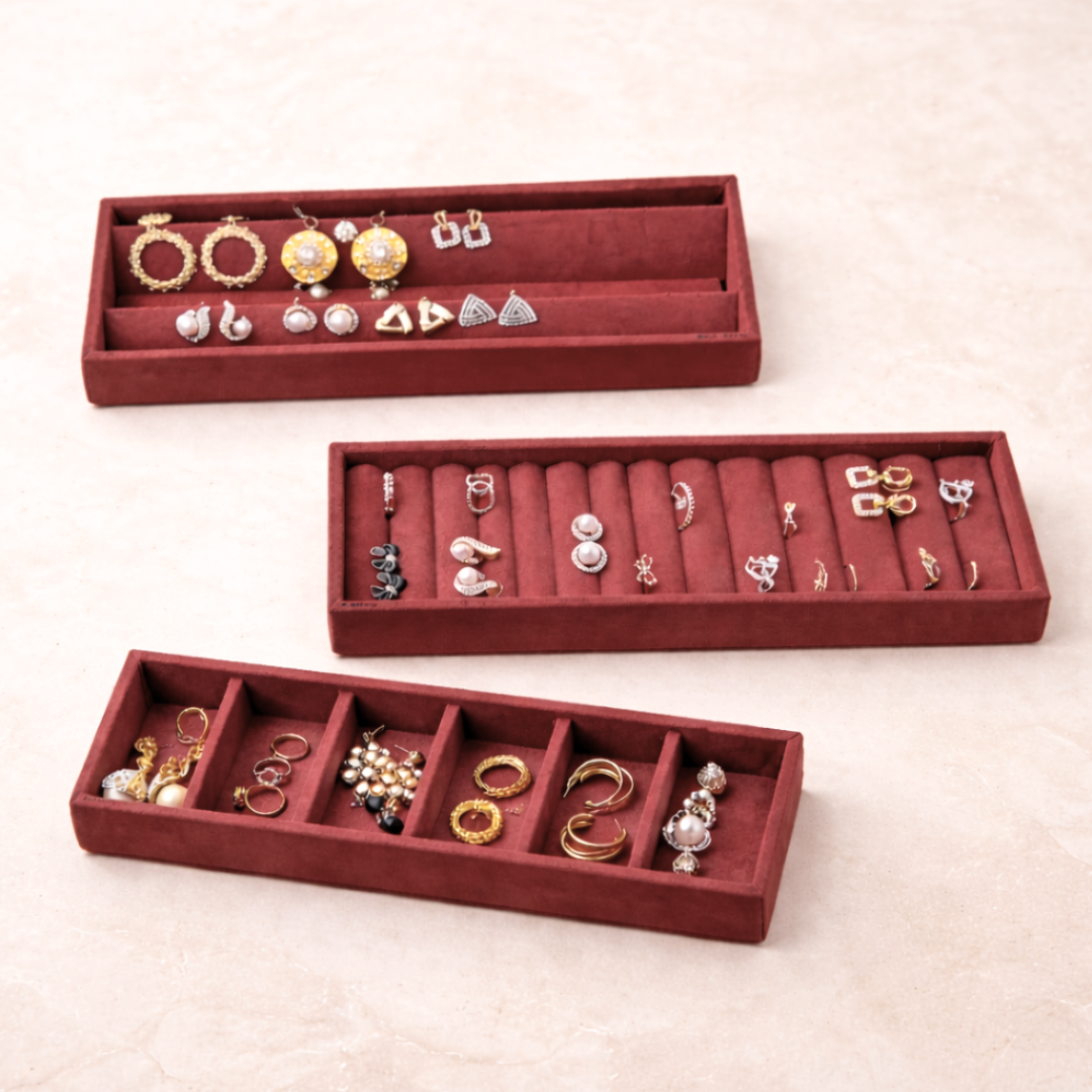 Jewellery Storage Tray Combo (3 Grid Necklace, Earring & Plain Organiser)