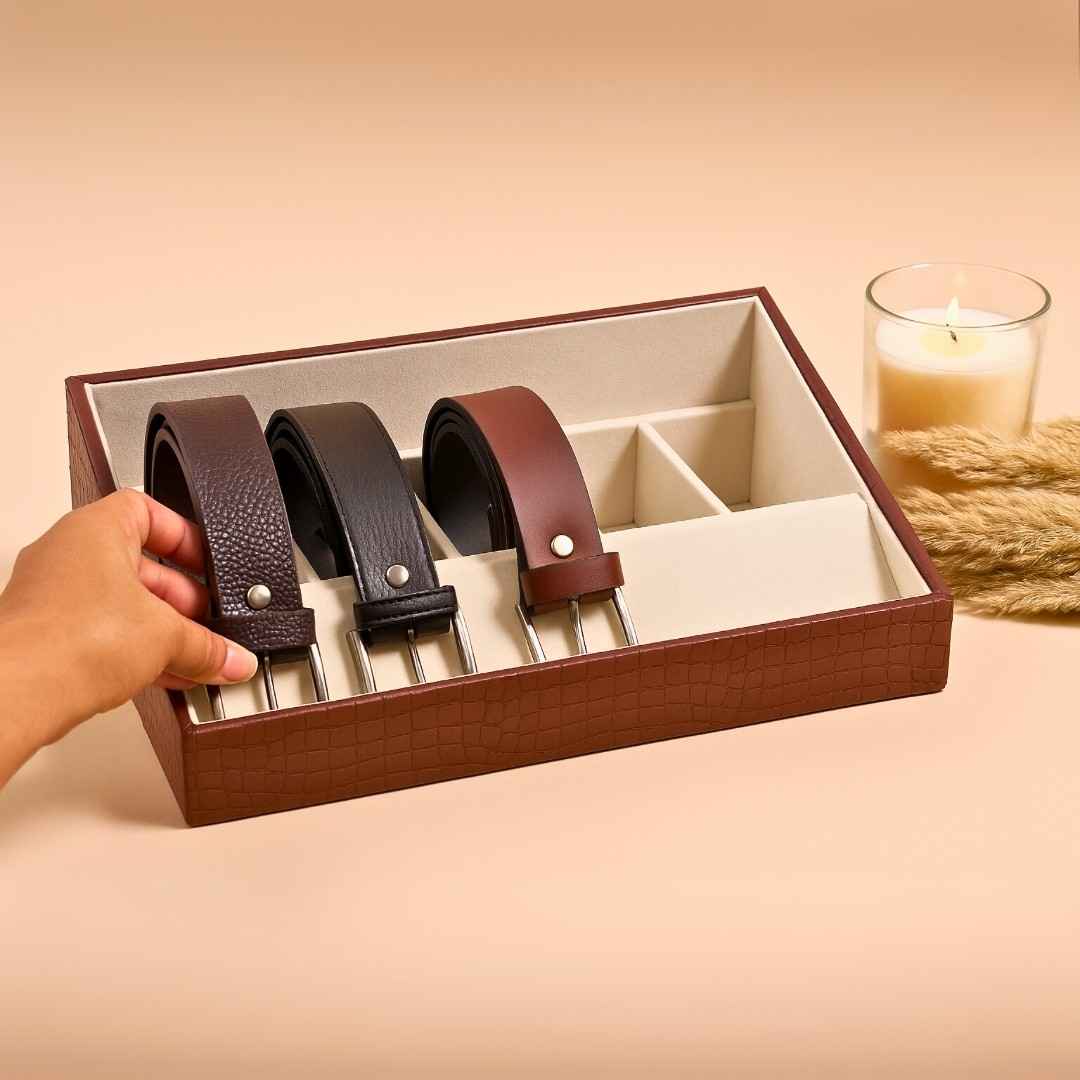 5 Slot Luxury Vegan Leather Belt Tray