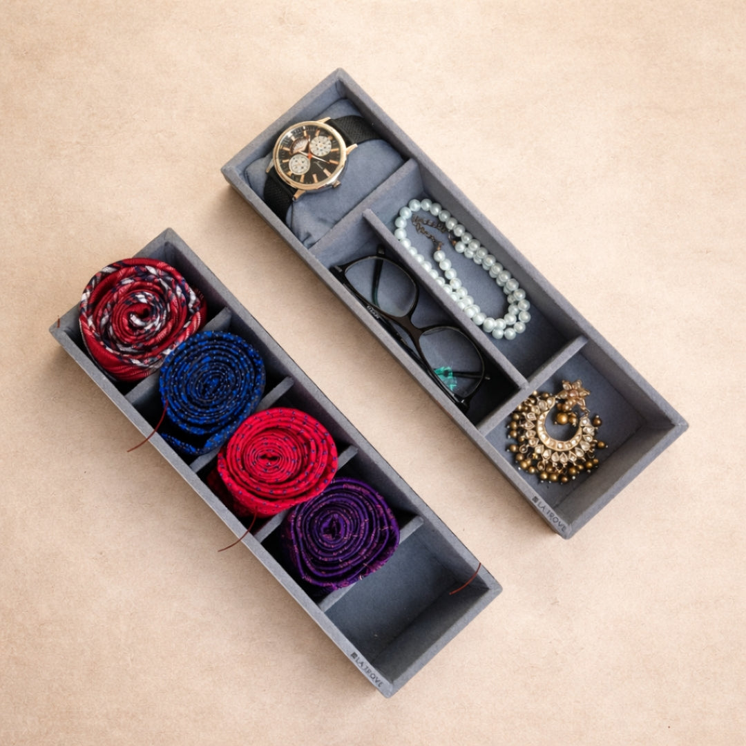 Tie, Sunglass & Watch Organiser Tray – 5 Slot Tie, 2 Sunglass & 2 Watch Storage