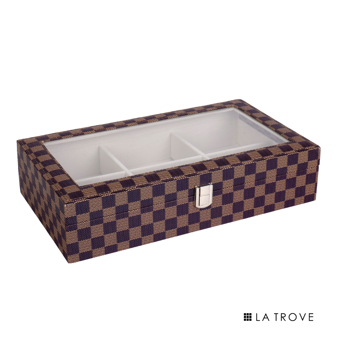 Designer 6 Slot Belt Box With Glass Lid