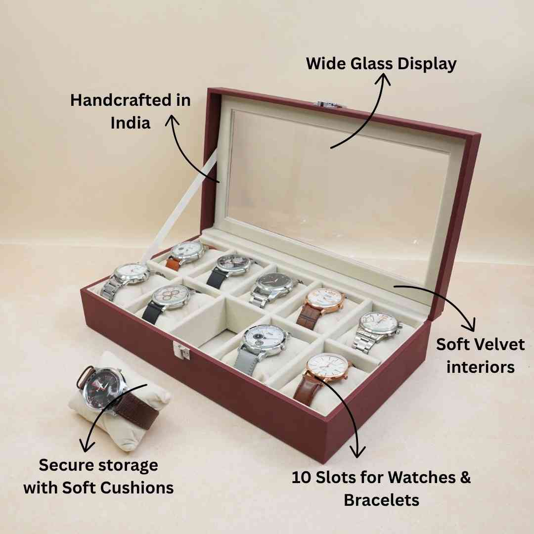 TBT 10 Slot Watch Box With Glass Top