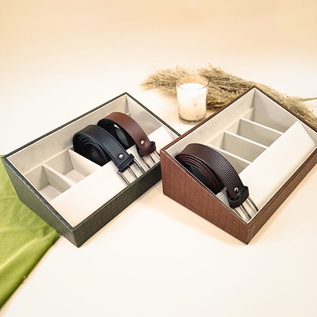 5 Slot Luxury Vegan Leather Belt Tray