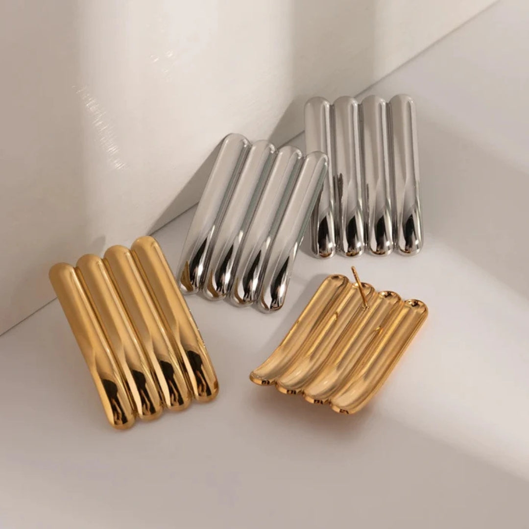 Geometric Gold Bar Statement Earrings