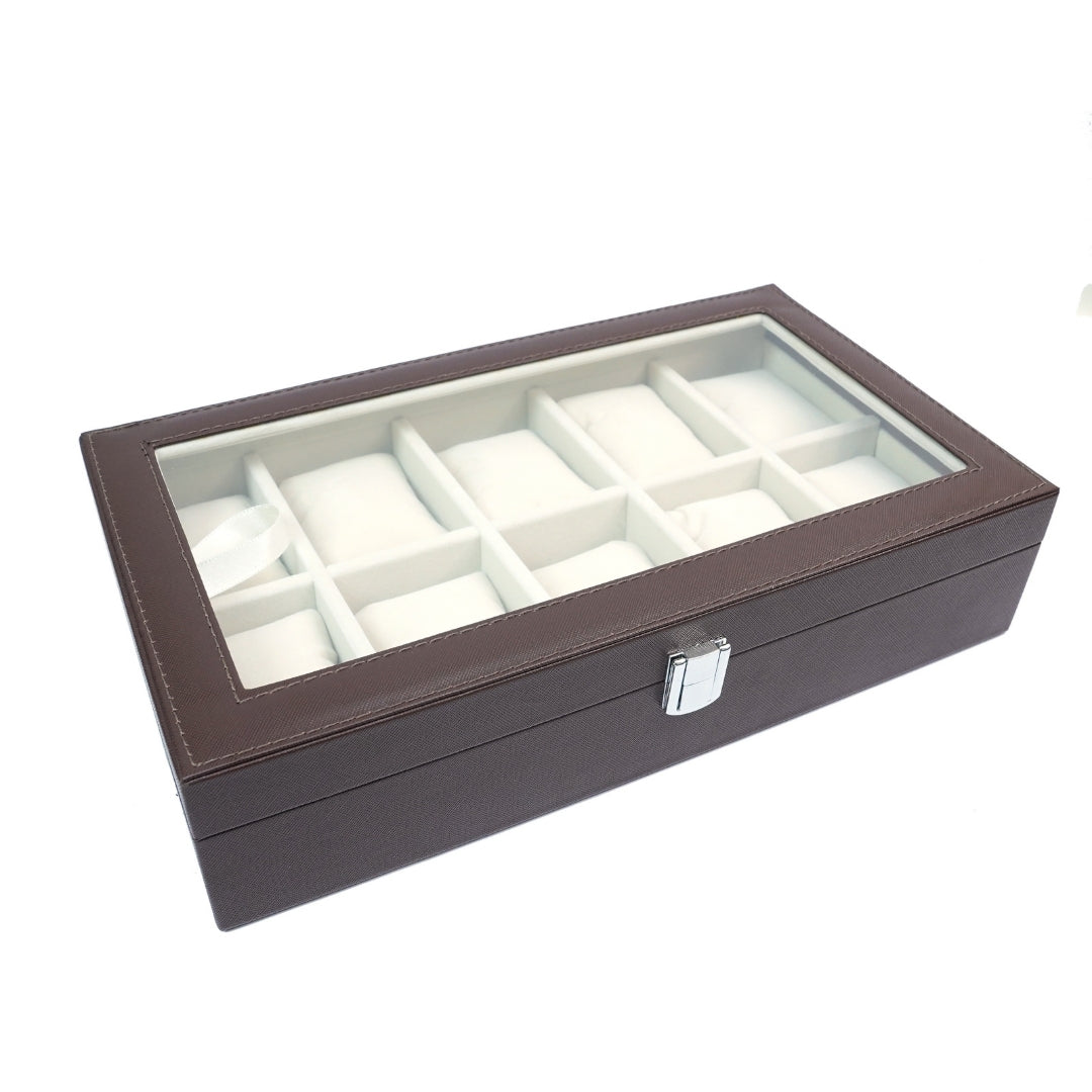 TBT Watch Box with Glass Top – Brown Luxury Watch Organiser