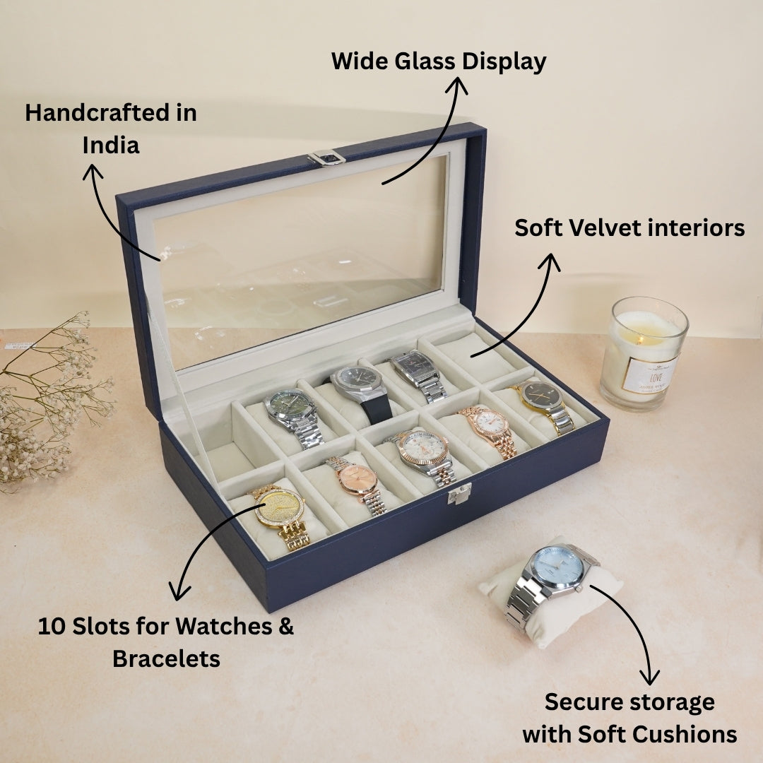 TBT 10 Slot Watch Box With Glass Top