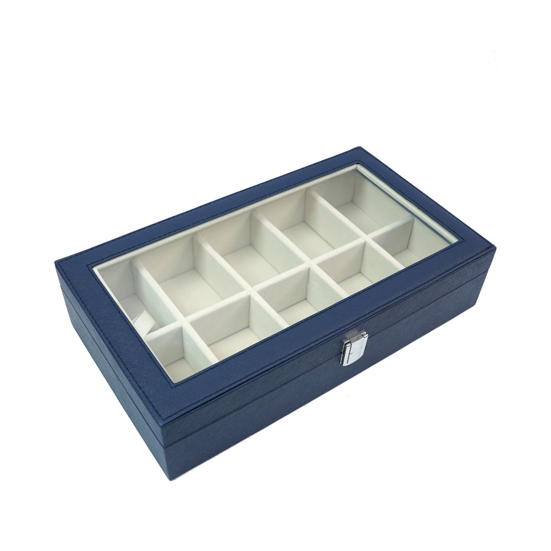 TBT 10 Slot Tie & Pocket Square Box With Glass Top