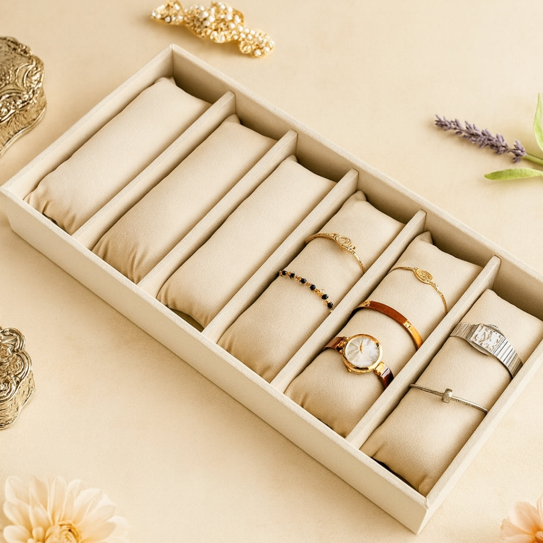 6 Slot Velvet Bracelet Organiser Tray with Pillow Cushions