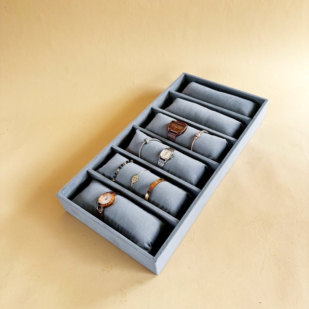 6 Slot Velvet Bracelet Organiser Tray with Pillow Cushions
