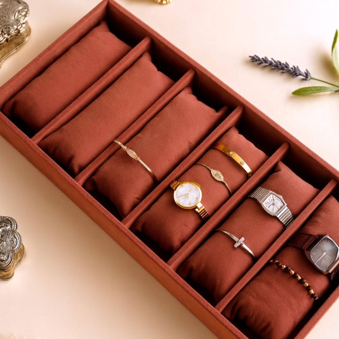 6 Slot Velvet Bracelet Organiser Tray with Pillow Cushions