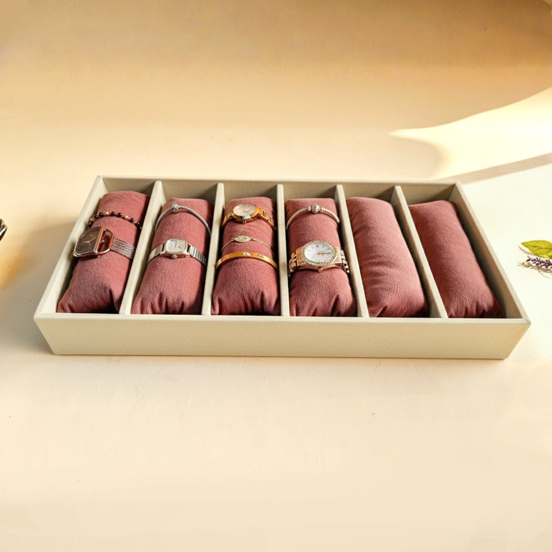 6 Slot Velvet Bracelet Organiser Tray with Pillow Cushions