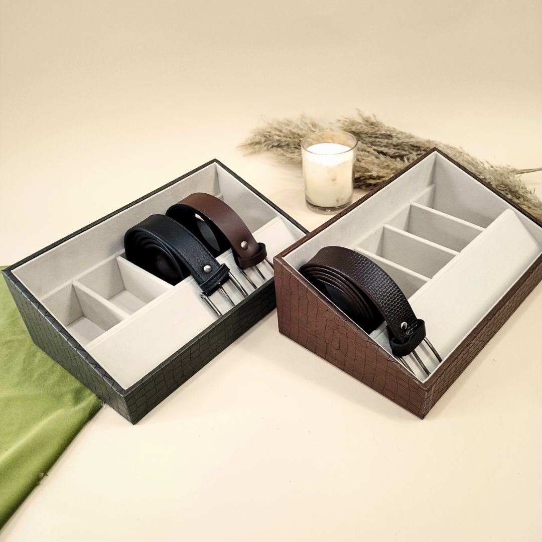 5 Slot Luxury Vegan Leather Belt Tray