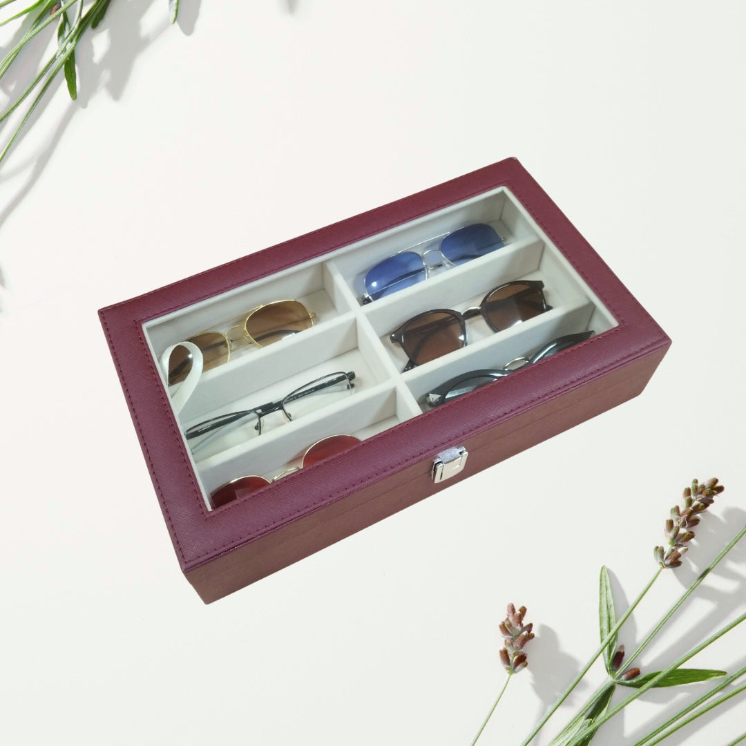 TBT 6-Slot Sunglass Organiser Box with Glass Top