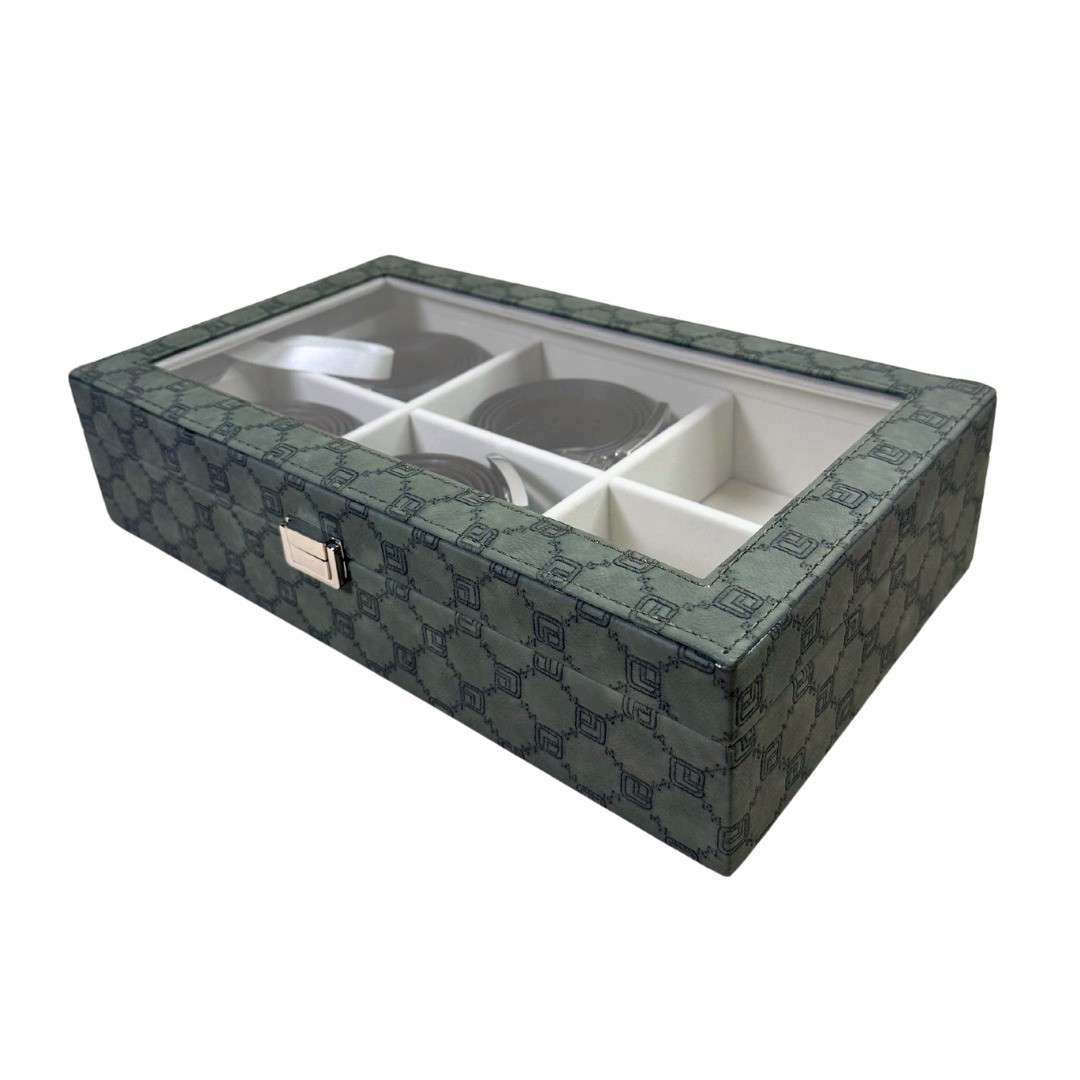 Designer 6 Slot Belt Box With Glass Lid