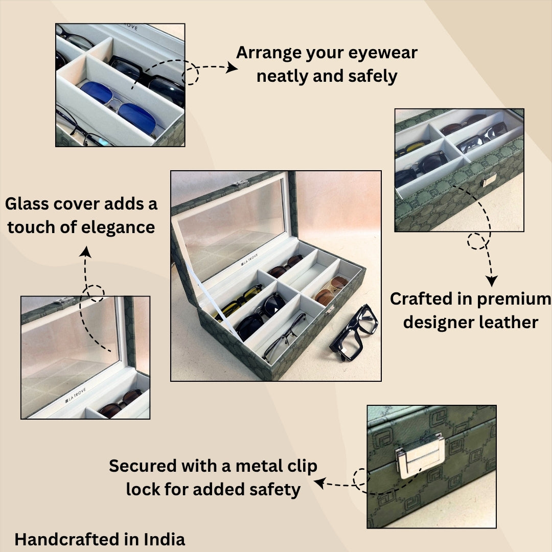 Designer 6 Slot Sunglass Organiser Box With Glass Top