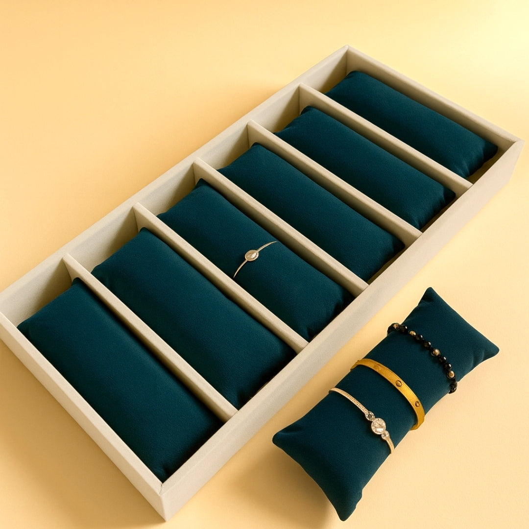 6 Slot Velvet Bracelet Organiser Tray with Pillow Cushions