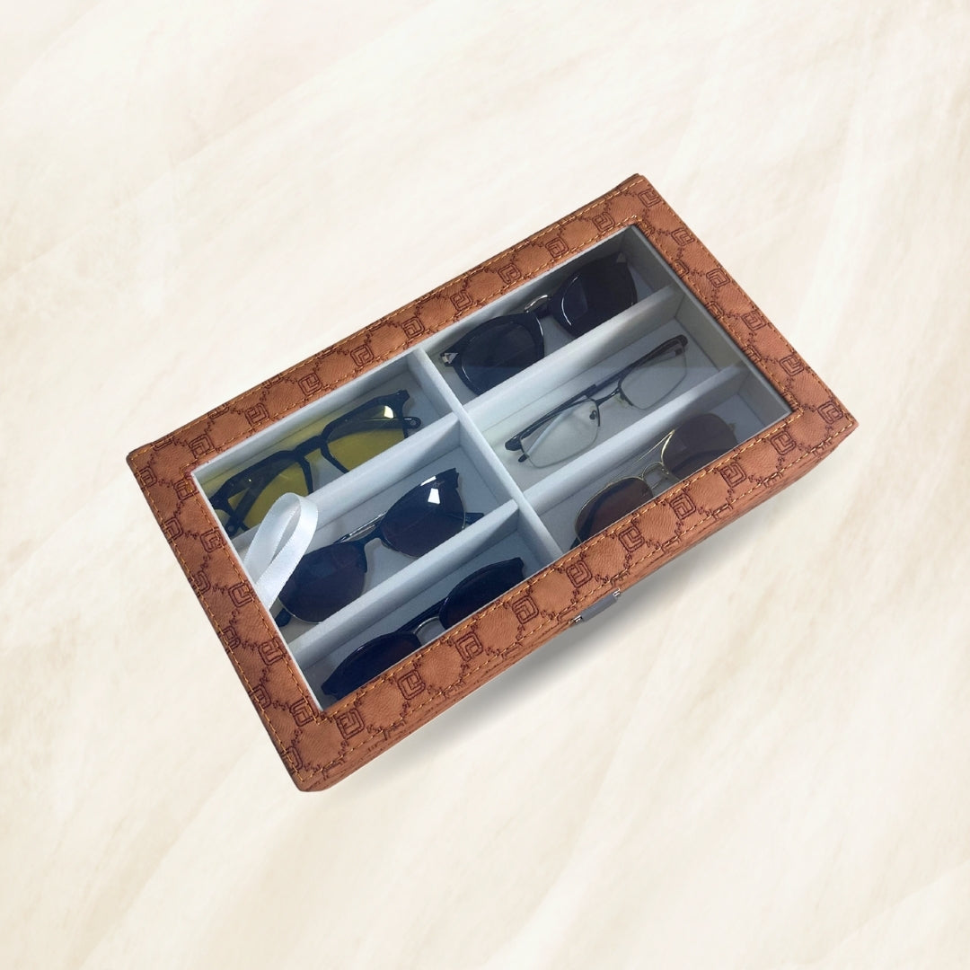Designer 6 Slot Sunglass Organiser Box With Glass Top