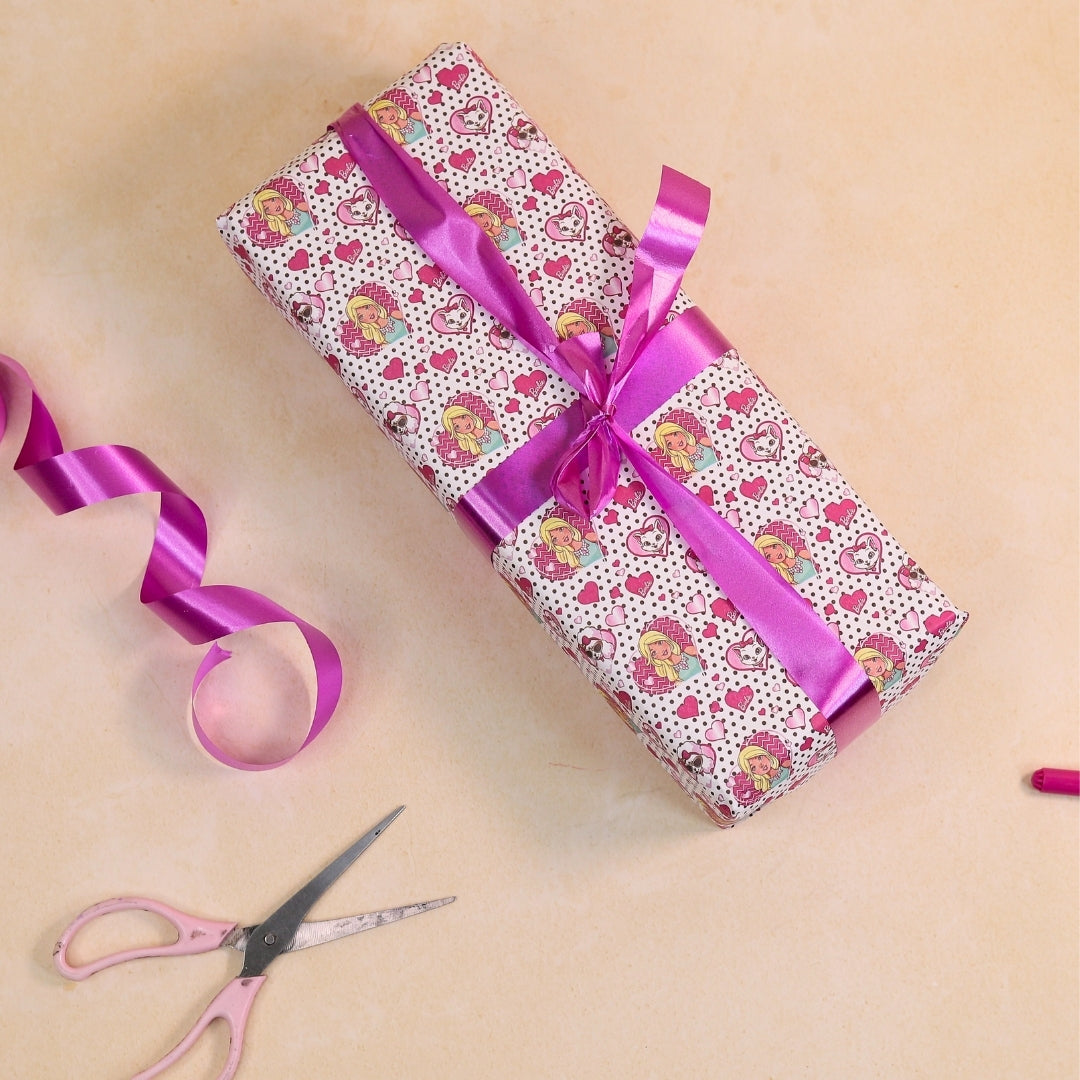 Barbie Love Print gift wrapping paper sheet.