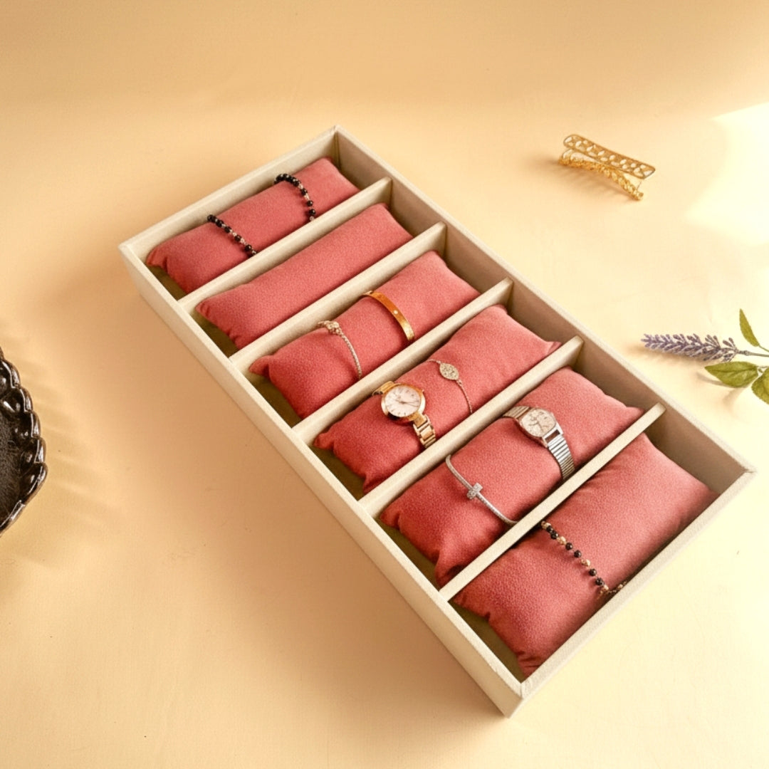6 Slot Velvet Bracelet Organiser Tray with Pillow Cushions