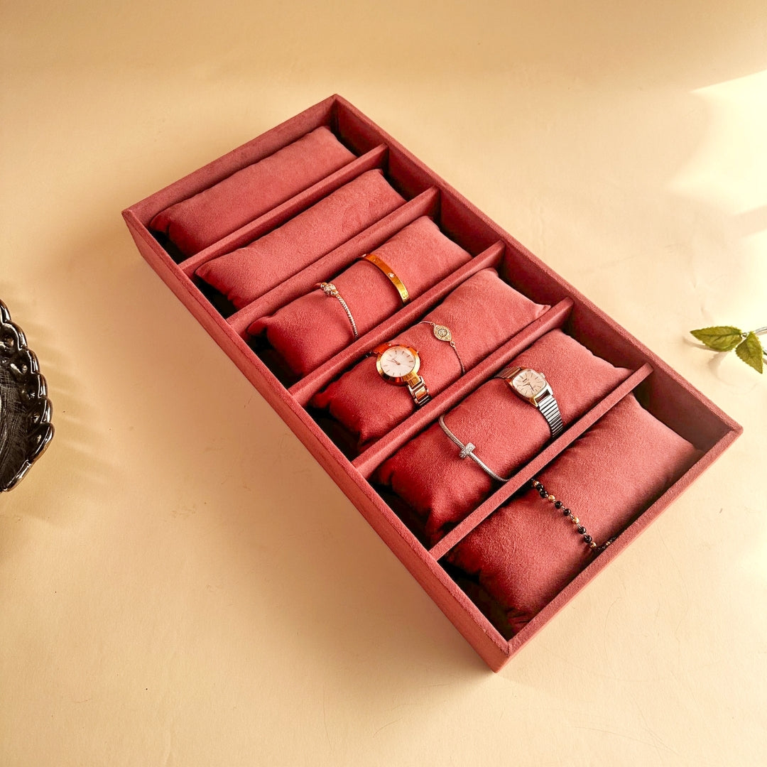 6 Slot Velvet Bracelet Organiser Tray with Pillow Cushions
