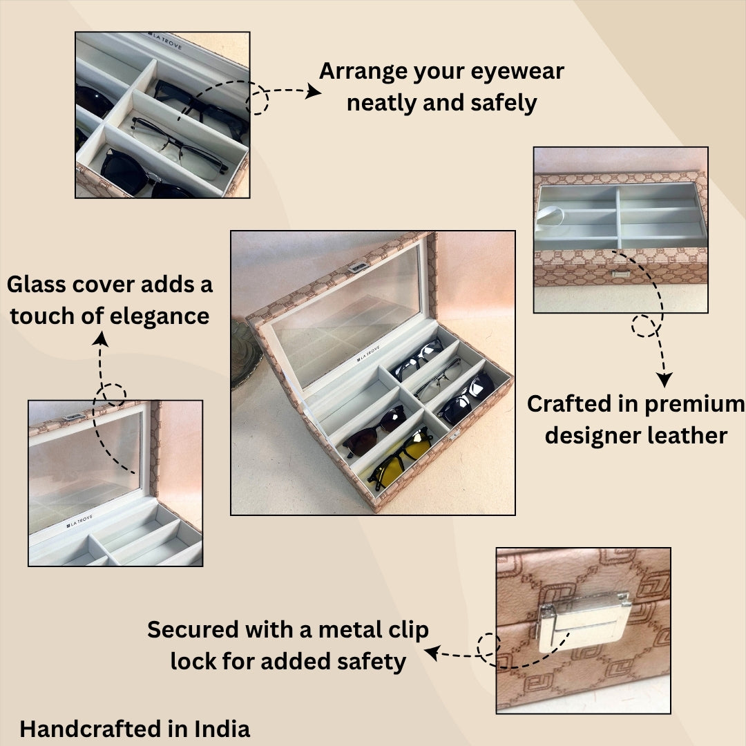 Designer 6 Slot Sunglass Organiser Box With Glass Top