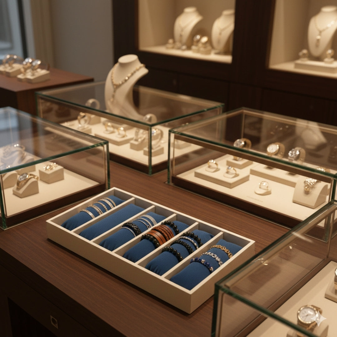 6 Slot Velvet Bracelet Organiser Tray with Pillow Cushions