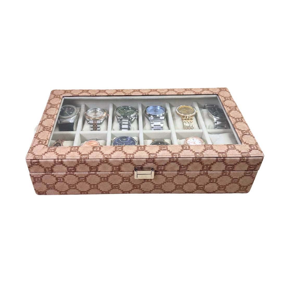 Designer 12-Slot Watch Box with Glass Top