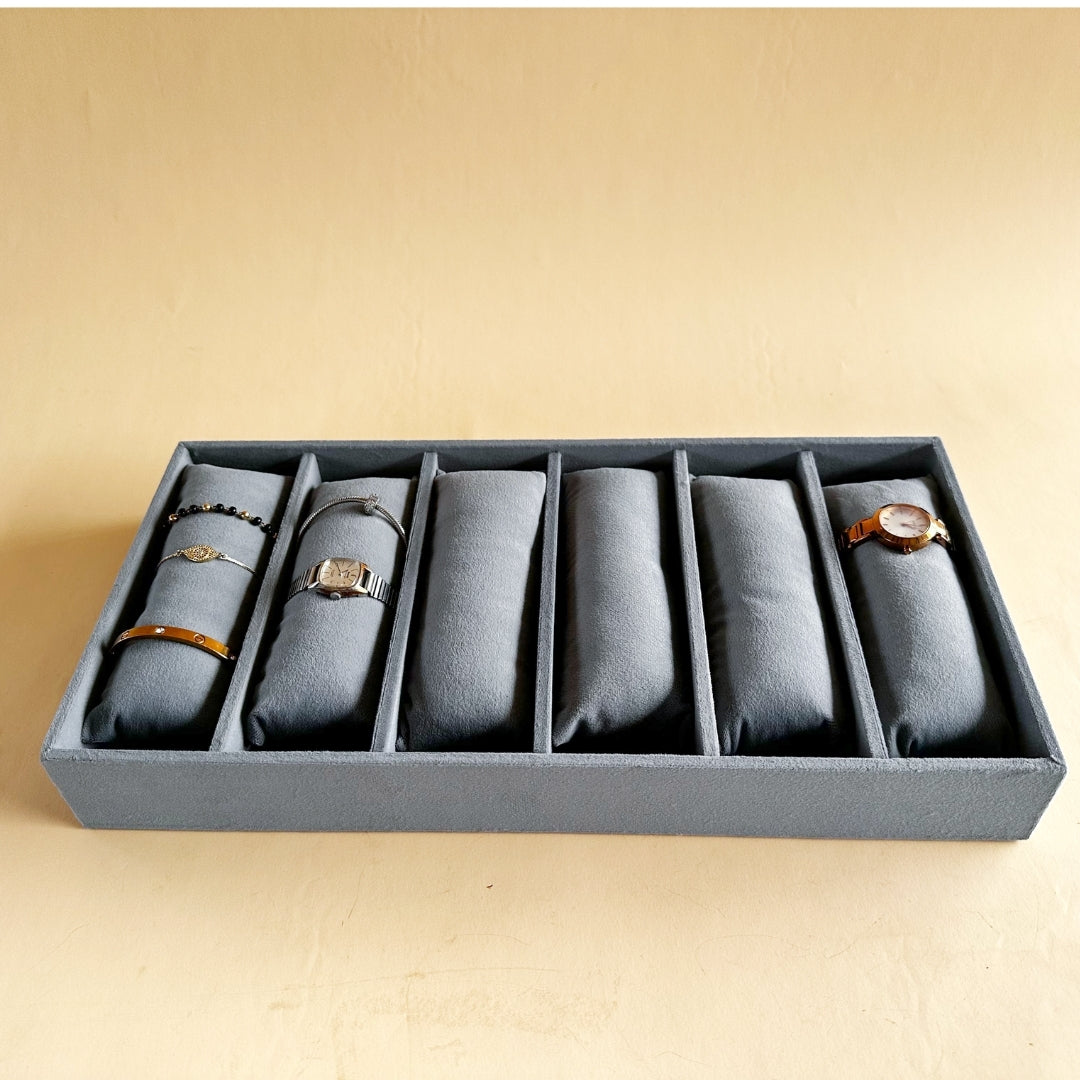 6 Slot Velvet Bracelet Organiser Tray with Pillow Cushions