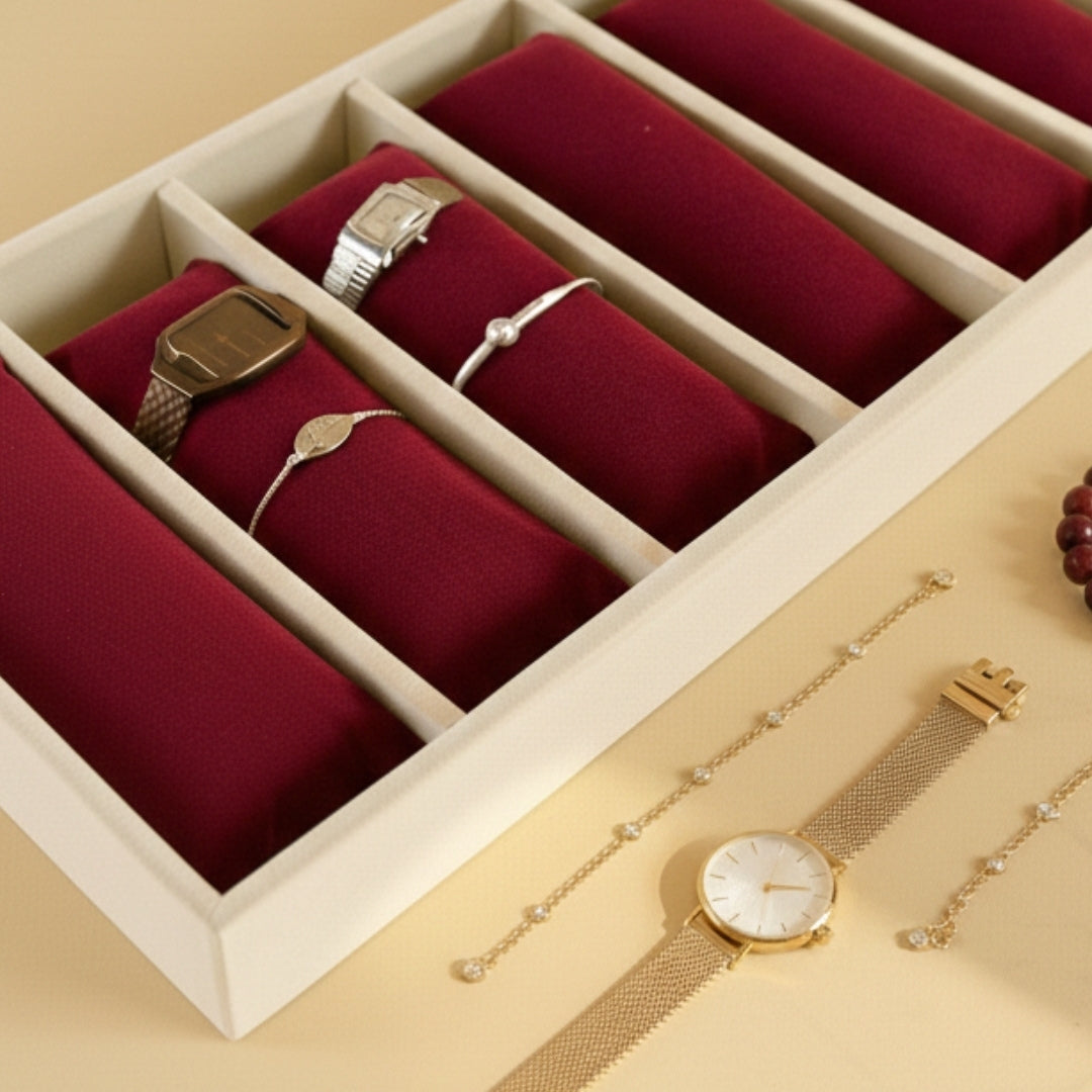 6 Slot Velvet Bracelet Organiser Tray with Pillow Cushions